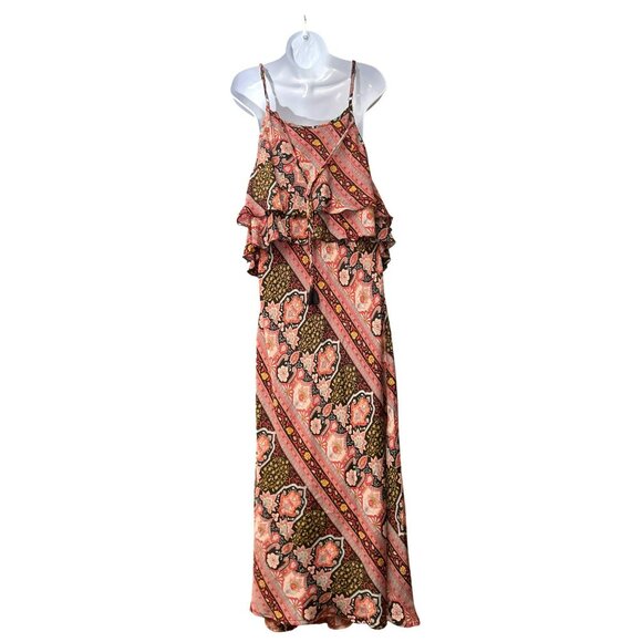 Perry Walker Bohemian Silk Blend Ruffle Spaghetti Strap Maxi Dress Y2K Retro - Picture 4 of 6